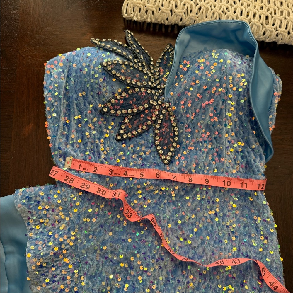Elegant Strapless Blue Sequin Dress - Picture 13 of 14